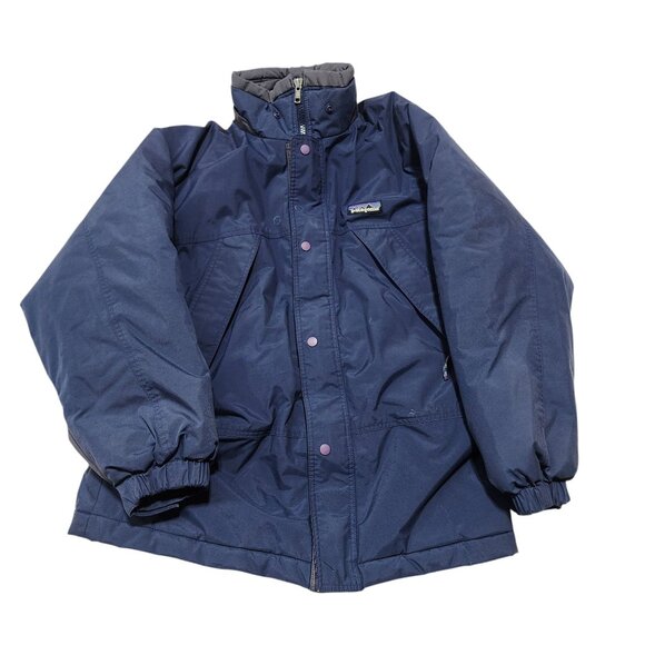 Patagonia Kids L (12) Navy Coat Zip Closure & Pockets‎ Snap Buttons Vintage READ - Picture 1 of 12
